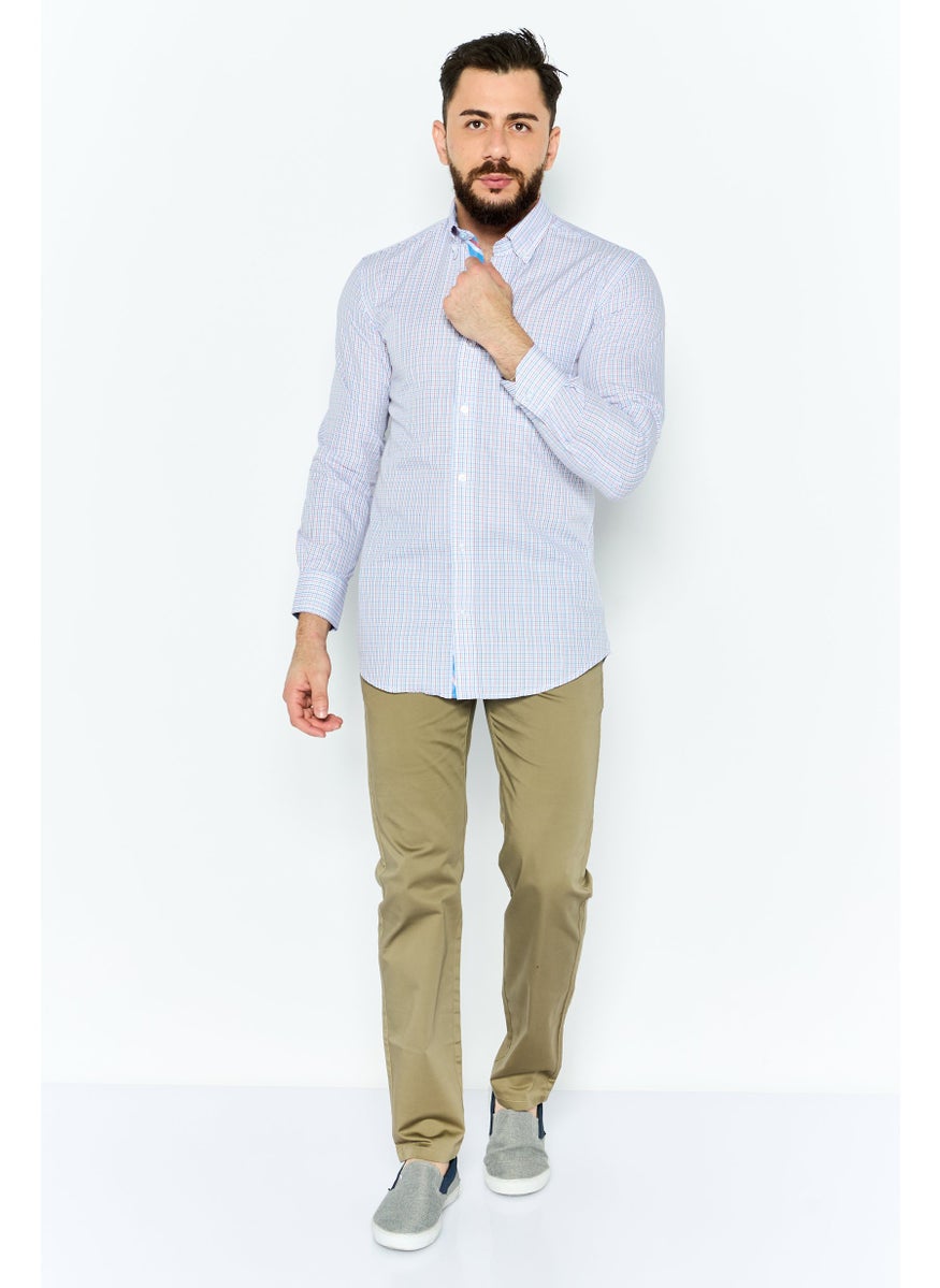 Tailorbyrd Men Regular Fit Micro Checkered Long Sleeve Casual Shirt, White  - Image 3