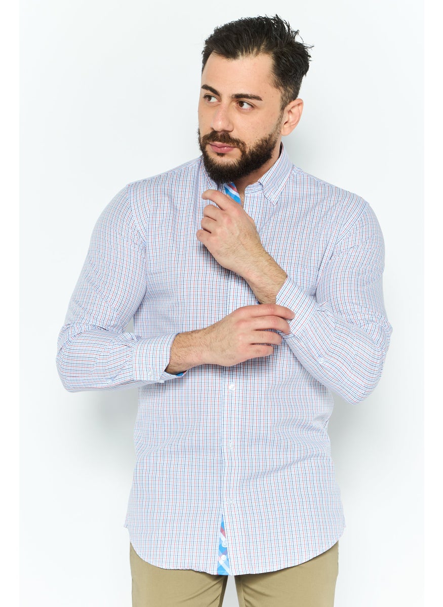 Tailorbyrd Men Regular Fit Micro Checkered Long Sleeve Casual Shirt, White  - Image 1
