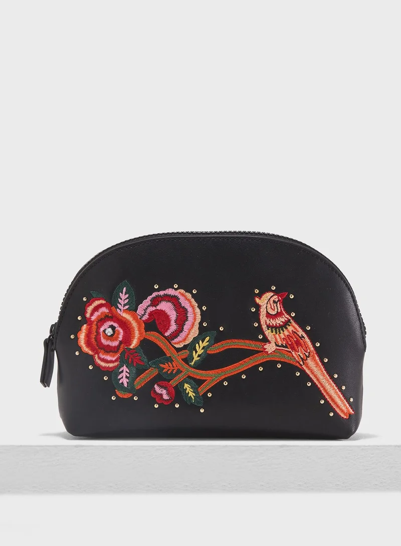 TOPSHOP Bird Embroidered Cosmetic Bag