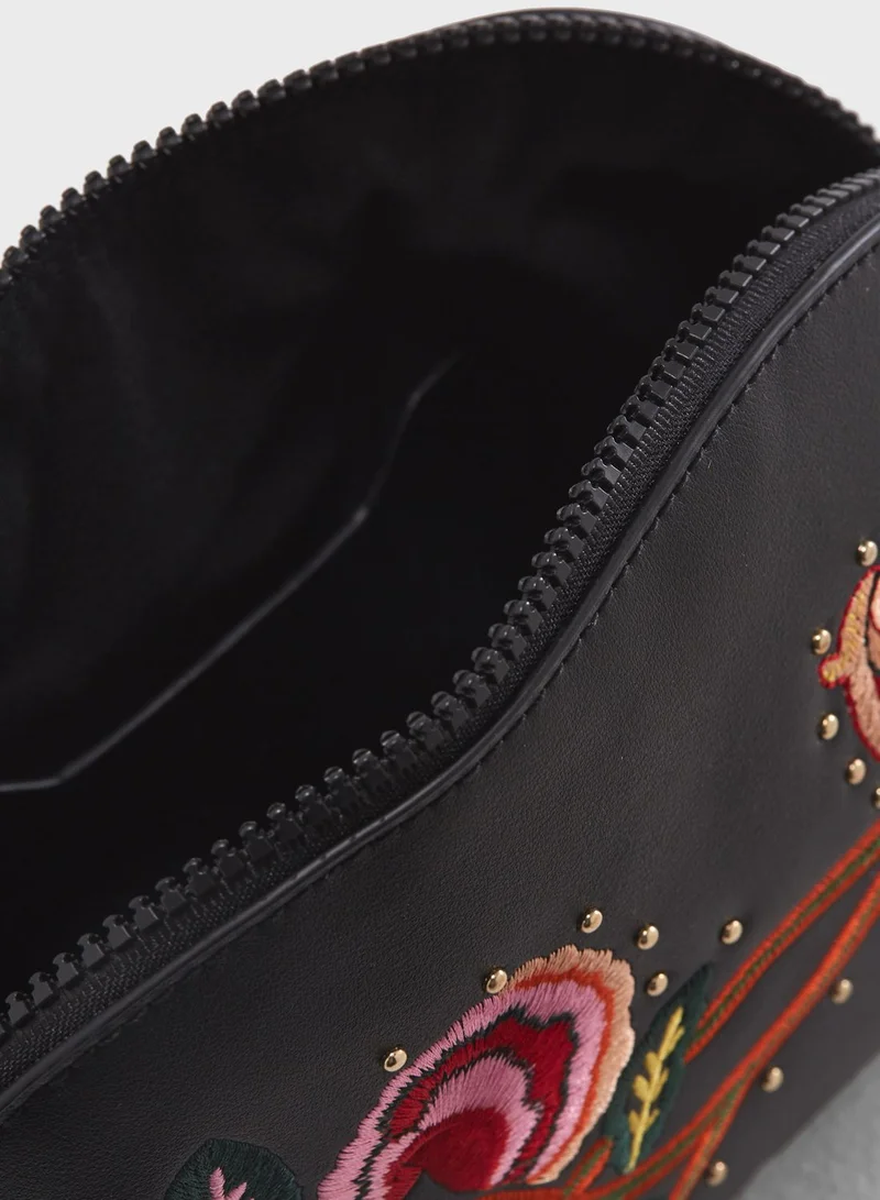 TOPSHOP Bird Embroidered Cosmetic Bag