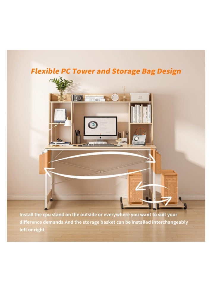 JANTENS Writing Desk with Host Shelf Computer Desk for Home Office Gaming Study Desks with Storage Bag Compact Desk With Bookcase - Image 3
