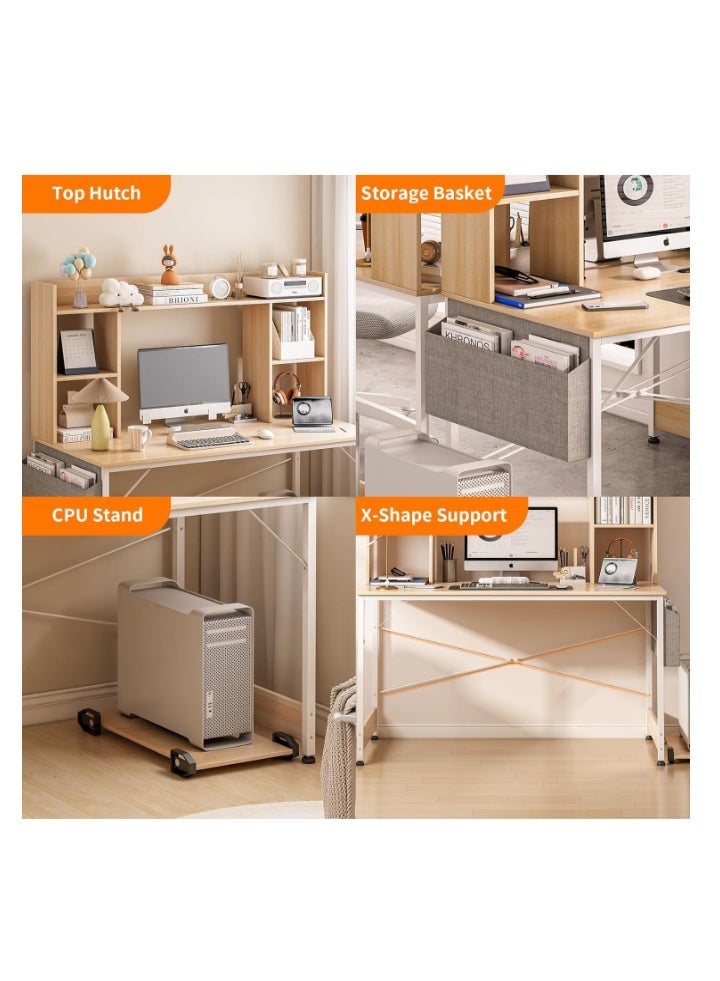 JANTENS Writing Desk with Host Shelf Computer Desk for Home Office Gaming Study Desks with Storage Bag Compact Desk With Bookcase - Image 4