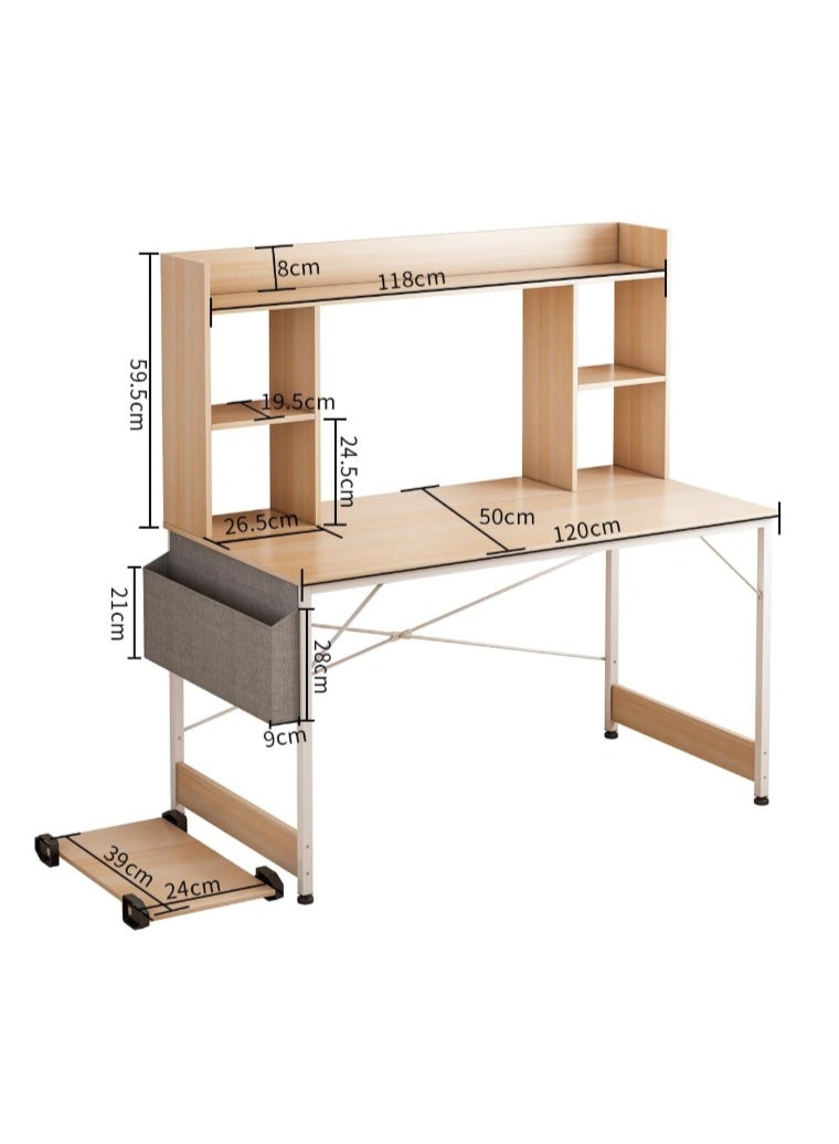 JANTENS Writing Desk with Host Shelf Computer Desk for Home Office Gaming Study Desks with Storage Bag Compact Desk With Bookcase - Image 2