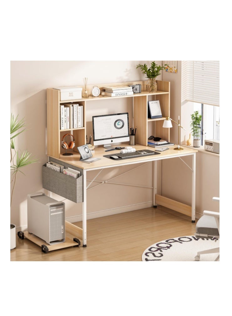 JANTENS Writing Desk with Host Shelf Computer Desk for Home Office Gaming Study Desks with Storage Bag Compact Desk With Bookcase - Image 1