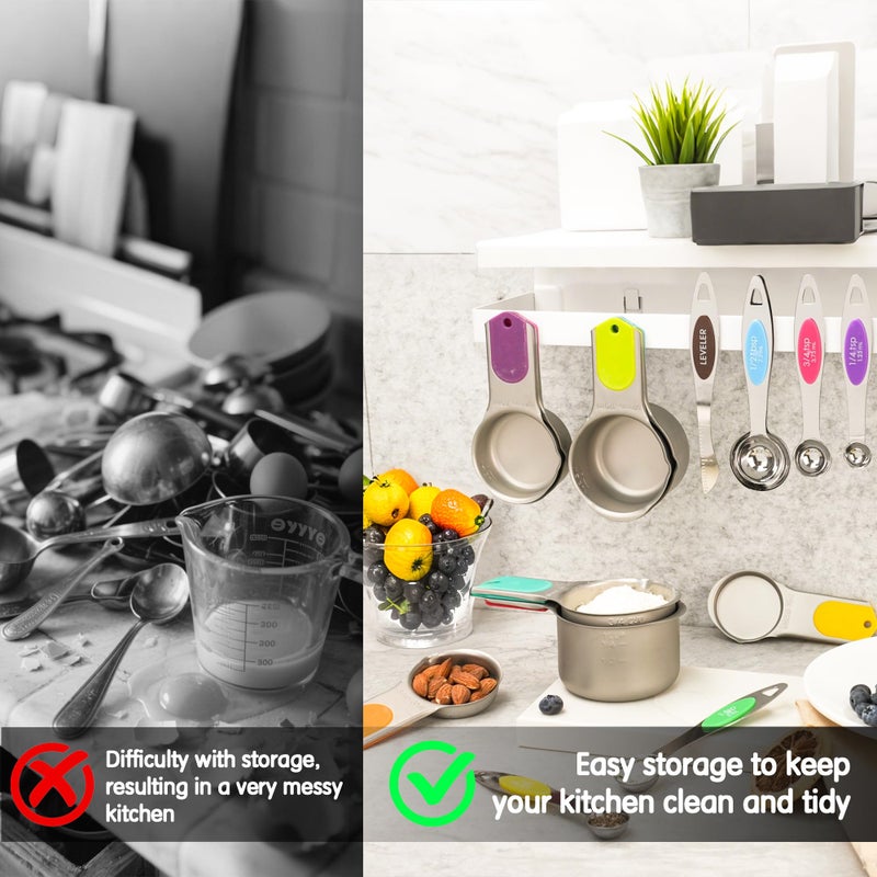 Minteem Magnetic Measuring Cups and Spoons Set, 5 Stainless Steel Measuring Cups, 7 Magnetic Measuring Spoons & 1 Leveler, 3 Plastic Measuring Cup with 1 Measuring Conversion Chart - Image 5