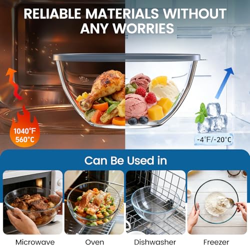 AltarreT Large Glass Bowl for Sourdough Bread Making, 4.7 Quart Glass Mixing Bowl with Lid, Clear Glass Salad Cooking Bowl Kitchen Bread Salad Storage - Image 3