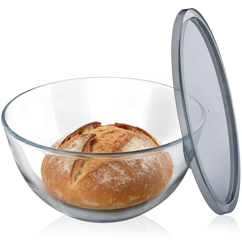 AltarreT Large Glass Bowl for Sourdough Bread Making, 4.7 Quart Glass Mixing Bowl with Lid, Clear Glass Salad Cooking Bowl Kitchen Bread Salad Storage - Image 1