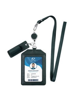 boshiho Office Badge Holder Boshiho Genuine Leather Credit Id Card Holder With Stretch Neck Lanyard Vertical Style (Green)  - Image 3