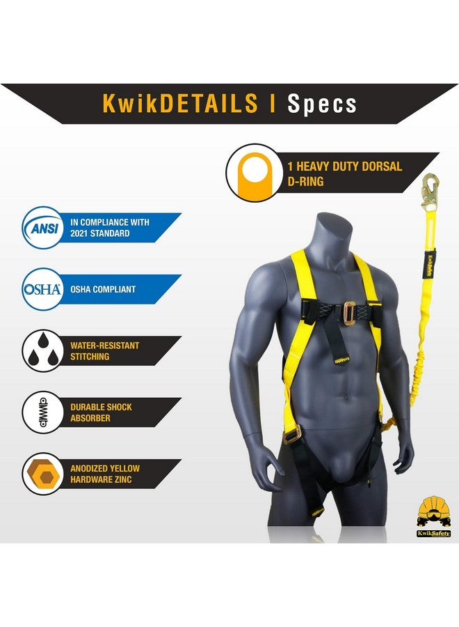 KwikSafety KwikSafety SCORPION Safety Harness | Full Body Fall Protection Harness w/Attached 6ft Tubular Lanyard | Construction Fall Arrest System | ANSI OSHA Certified PPE  - Image 3