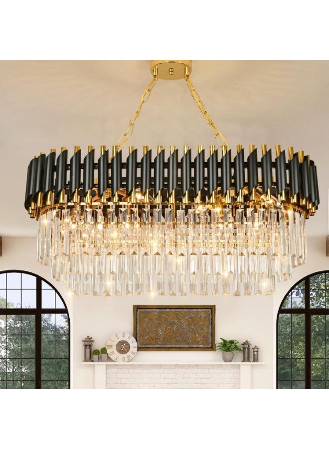Luxury Black & Gold Crystal Chandelier Pendant Light – Modern Oval Hanging Ceiling Lamp with Clear Crystal Drops, Elegant LED Dining Table Chandelier for Living Room & Luxury Interiors - Image 1