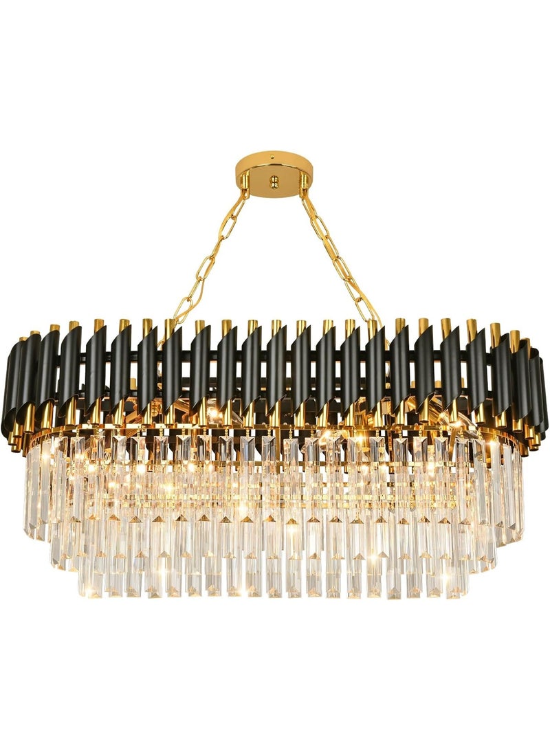 Luxury Black & Gold Crystal Chandelier Pendant Light – Modern Oval Hanging Ceiling Lamp with Clear Crystal Drops, Elegant LED Dining Table Chandelier for Living Room & Luxury Interiors - Image 2
