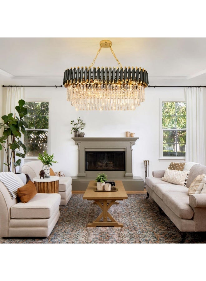 Luxury Black & Gold Crystal Chandelier Pendant Light – Modern Oval Hanging Ceiling Lamp with Clear Crystal Drops, Elegant LED Dining Table Chandelier for Living Room & Luxury Interiors - Image 3