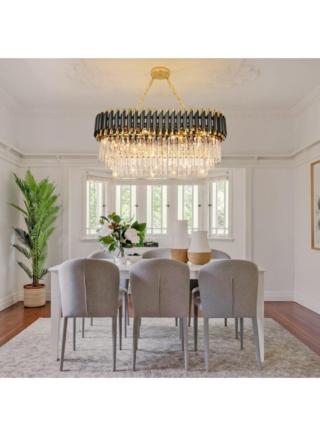 Luxury Black & Gold Crystal Chandelier Pendant Light – Modern Oval Hanging Ceiling Lamp with Clear Crystal Drops, Elegant LED Dining Table Chandelier for Living Room & Luxury Interiors - Image 4