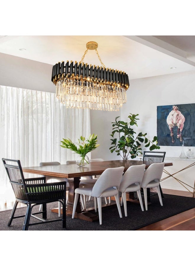 Luxury Black & Gold Crystal Chandelier Pendant Light – Modern Oval Hanging Ceiling Lamp with Clear Crystal Drops, Elegant LED Dining Table Chandelier for Living Room & Luxury Interiors - Image 5