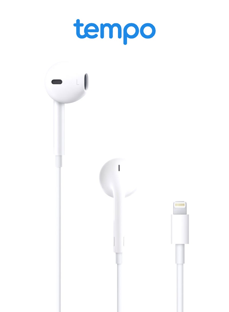 Tempo Wired Semi‑In‑Ear Earphones, Lightning Connector, Built‑in Microphone, Plug And Play Wired Headset - Image 1