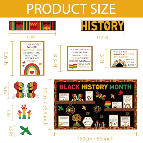 Joffetii Black History Month Bookshelf Bulletin Board Decorations Set Black Inspirational Cutouts with Bulletin Border African American Motivational Classroom Decorations for Chalkboard Wall Door Home Office - Image 2