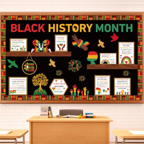 Joffetii Black History Month Bookshelf Bulletin Board Decorations Set Black Inspirational Cutouts with Bulletin Border African American Motivational Classroom Decorations for Chalkboard Wall Door Home Office - Image 1