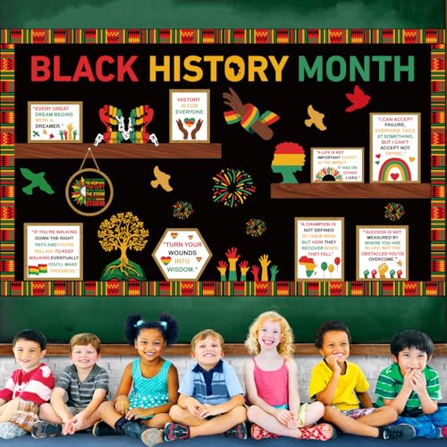 Joffetii Black History Month Bookshelf Bulletin Board Decorations Set Black Inspirational Cutouts with Bulletin Border African American Motivational Classroom Decorations for Chalkboard Wall Door Home Office - Image 5