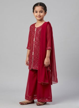 Maroon Festive Kurta Sharara Set For Girls