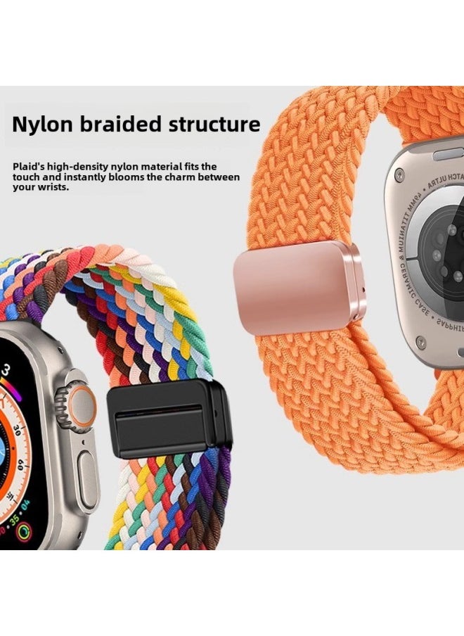 Suitable For Iwatch10 Strap Applewatch Metal Magnetic Buckle Loop Nylon Woven Apple Strap In Stock-Color:Starlight Black -38/40/41mm