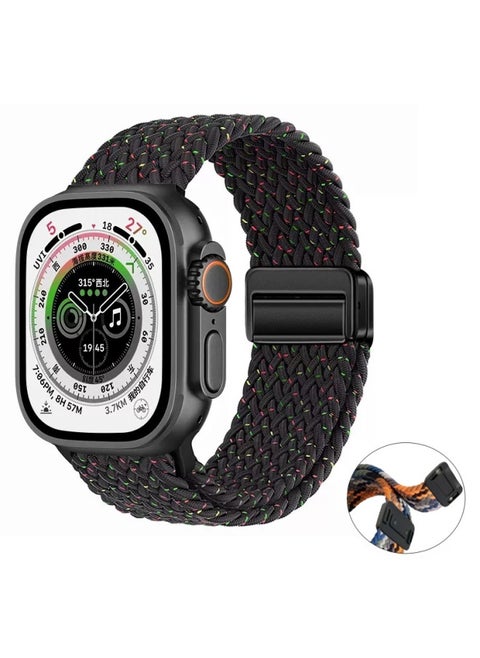Suitable For Iwatch10 Strap Applewatch Metal Magnetic Buckle Loop Nylon Woven Apple Strap In Stock-Color:Starlight Black -38/40/41mm