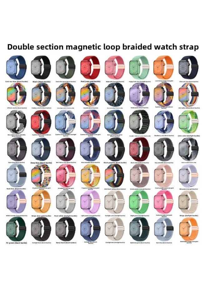 Suitable For Iwatch10 Strap Applewatch Metal Magnetic Buckle Loop Nylon Woven Apple Strap In Stock-Color:Starlight Black -38/40/41mm