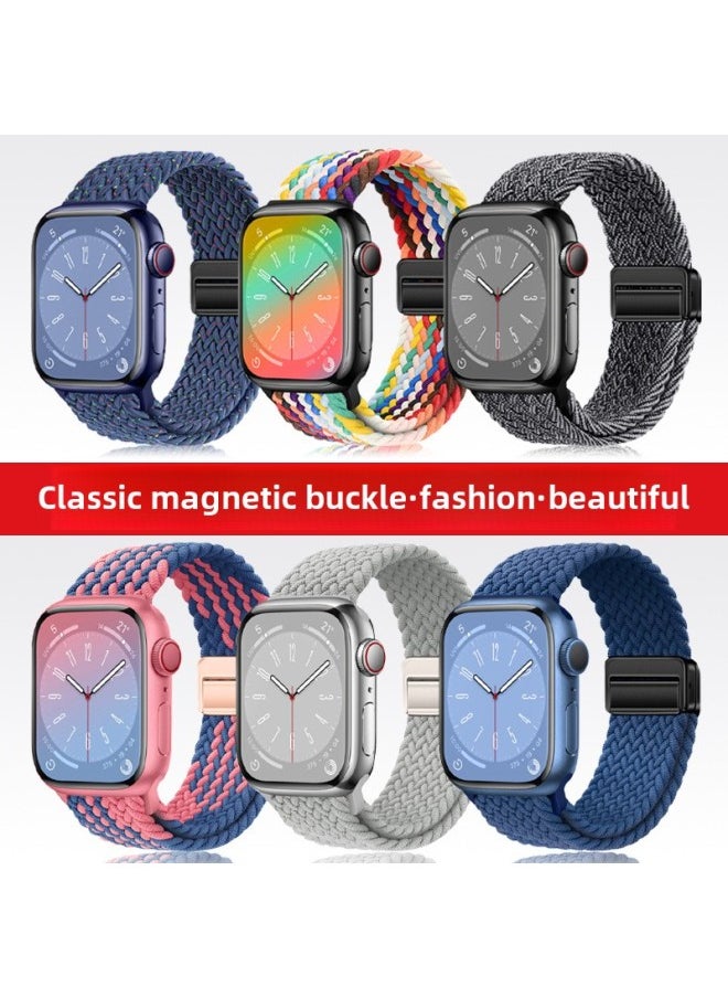 Suitable For Iwatch10 Strap Applewatch Metal Magnetic Buckle Loop Nylon Woven Apple Strap In Stock-Color:Starlight Black -38/40/41mm