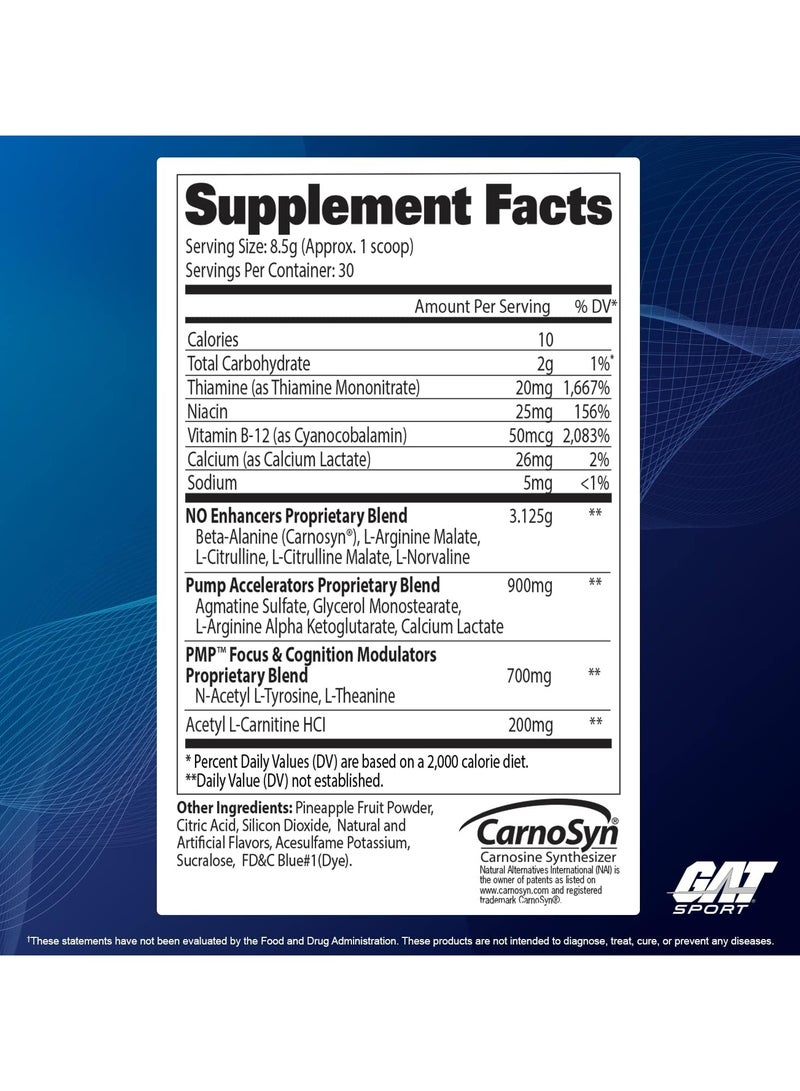 GAT SPORT Pre-Workout  PMP Stim-Free Blue Raspberry 30 Servings - Image 2