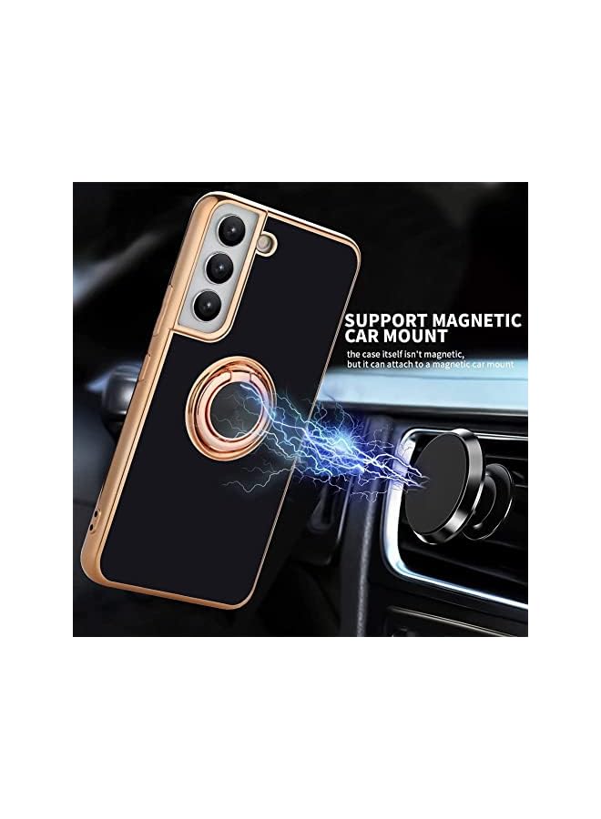 YoYoTech Compatible for Galaxy S23 Plus Case 6.6 Inch(2023) Luxury Silicone TPU Shockproof Ring Holder Kickstand Slim Plated Phone Case Cover-Black - Image 3