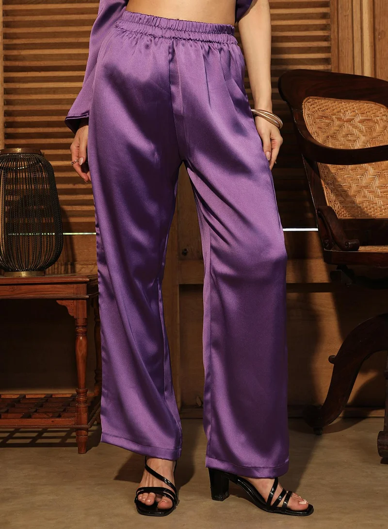 QISSA Women's Amethyst Purple Asymmetrical Flora Co-Ord Set