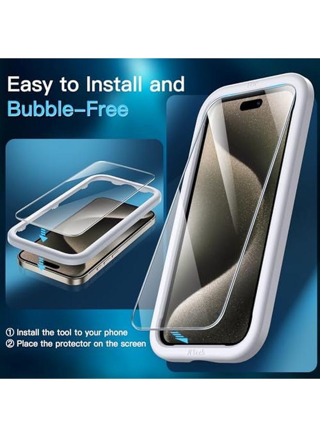 جي تيك واقي شاشة لهاتف آيفون 15 برو ماكس مقاس 6.7 بوصة مع واقي عدسة الكاميرا بدون فقاعات وأداة تثبيت سهلة وفيلم زجاجي مقوى شفاف عالي الدقة عبوة من 3 قطع لكل منها - Image 3
