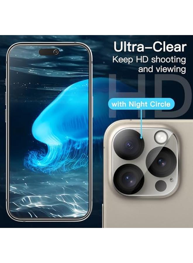 جي تيك واقي شاشة لهاتف آيفون 15 برو ماكس مقاس 6.7 بوصة مع واقي عدسة الكاميرا بدون فقاعات وأداة تثبيت سهلة وفيلم زجاجي مقوى شفاف عالي الدقة عبوة من 3 قطع لكل منها - Image 4