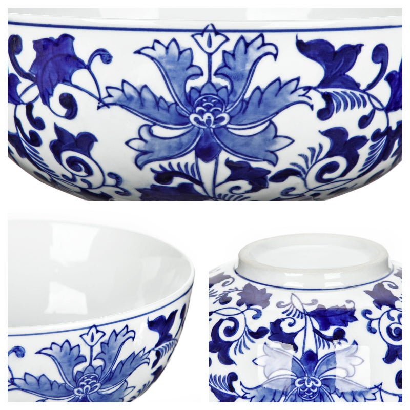 Hollyone Blue and White Vase Porcelain Planters 9 Inch Garden Bowl Modern Ceramic Pots Classic Chinese Floral Vase for Indoor Outdoor Succulents Bonsai Fairy Gardens Herbs - Image 3