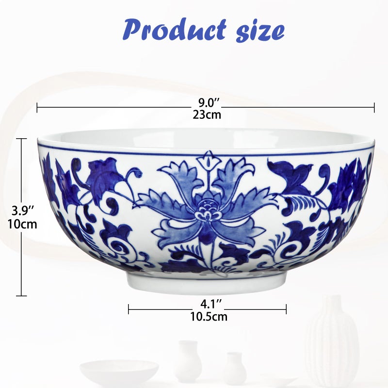 Hollyone Blue and White Vase Porcelain Planters 9 Inch Garden Bowl Modern Ceramic Pots Classic Chinese Floral Vase for Indoor Outdoor Succulents Bonsai Fairy Gardens Herbs - Image 2