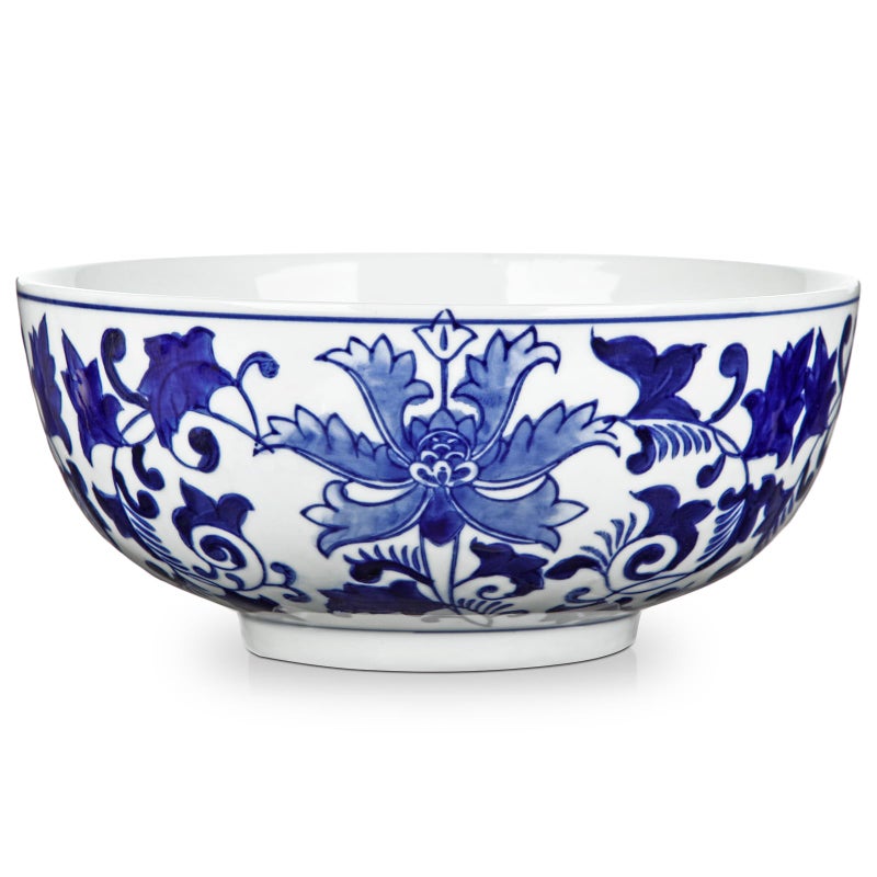 Hollyone Blue and White Vase Porcelain Planters 9 Inch Garden Bowl Modern Ceramic Pots Classic Chinese Floral Vase for Indoor Outdoor Succulents Bonsai Fairy Gardens Herbs - Image 1