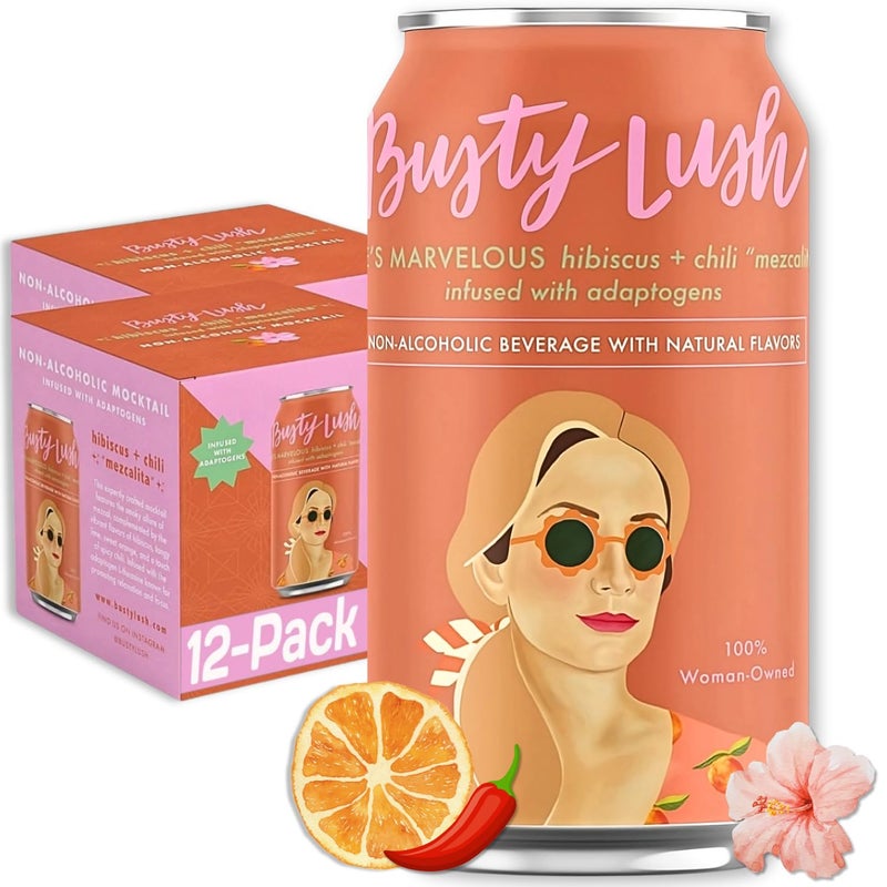 Busty Lush Craft Mocktails - Non-Alcoholic Sparkling Drinks, Zero Proof Drinks, Mezcalita, Alcohol Alternative - Infused with L-Theanine, Low Calorie, Ready to Drink | 12 oz (8-Pack) - Image 1