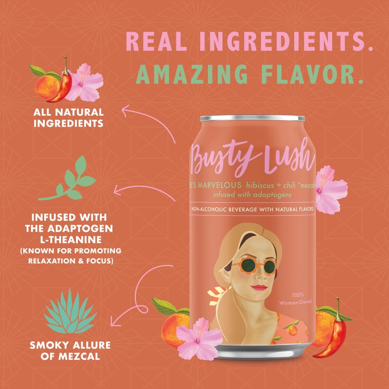 Busty Lush Craft Mocktails - Non-Alcoholic Sparkling Drinks, Zero Proof Drinks, Mezcalita, Alcohol Alternative - Infused with L-Theanine, Low Calorie, Ready to Drink | 12 oz (8-Pack) - Image 2