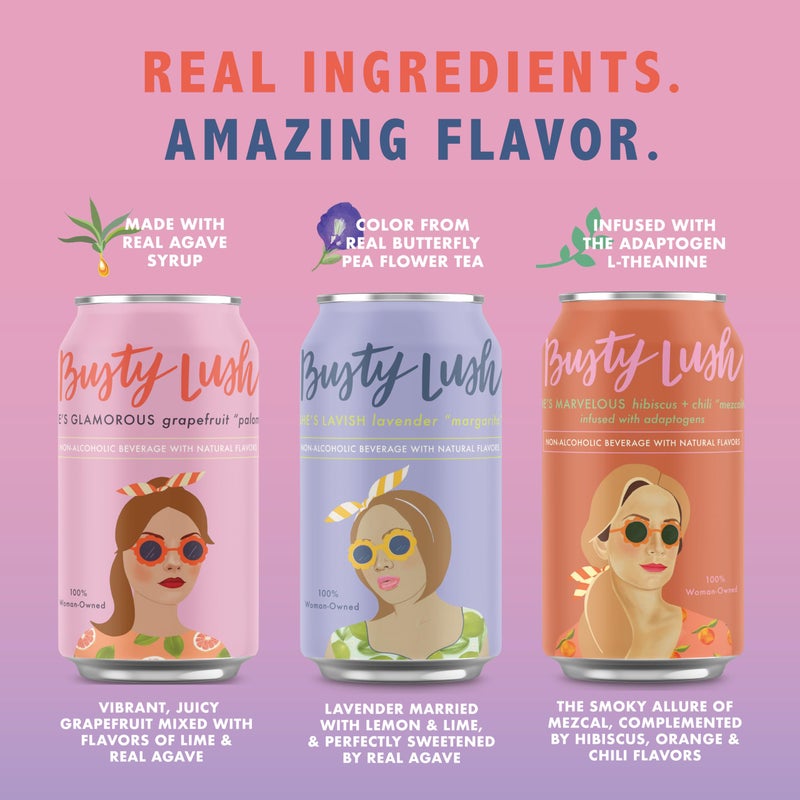 Busty Lush Craft Mocktails - Non-Alcoholic Sparkling Drinks, Zero Proof Drinks, Mezcalita, Alcohol Alternative - Infused with L-Theanine, Low Calorie, Ready to Drink | 12 oz (8-Pack) - Image 5