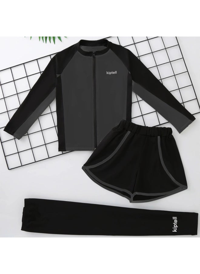 Children's Swimsuit Long-sleeved Trousers Sunscreen Swimsuit For Men And Women And Big Children Split Surfer Suit Parent-child Zipper Quick-drying Wetsuit-Color:Adult Gray- - Image 1