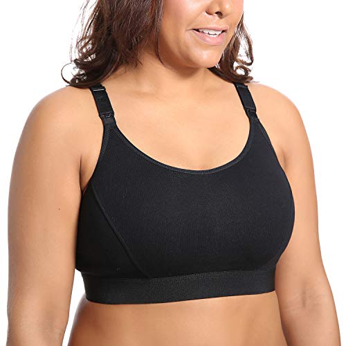 Gratlin Women's Plus Size Nursing Bra Sports Maternity Support Cotton Breastfeeding Bras Black Large - Image 3