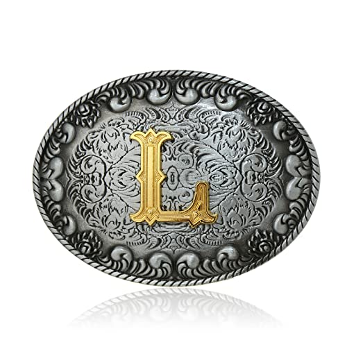 KDG Western Belt Buckle Initial Letters ABC to Z Cowboy Rodeo Novelty Belt Buckle for Men Women - Image 1
