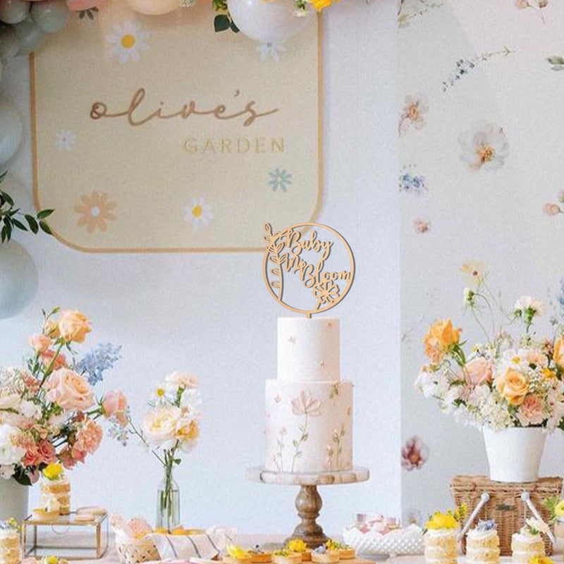 MUWEOL Baby In Bloom Cake Topper - Baby Shower Party Supplies Pregnancy Reveal Cake Topper Gender Reveal Decor - Image 5