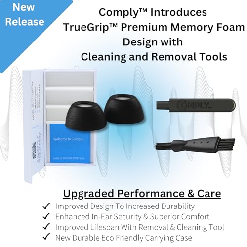 Comply TrueGrip | Premium Memory Foam Replacement Earbud Tips for Apple AirPods Pro 1 & 2 | Enhanced Comfort, Secure Fit, Superior Noise Isolation, Removal & Cleaning Tool | Black, Medium (3 Pairs) - Image 2