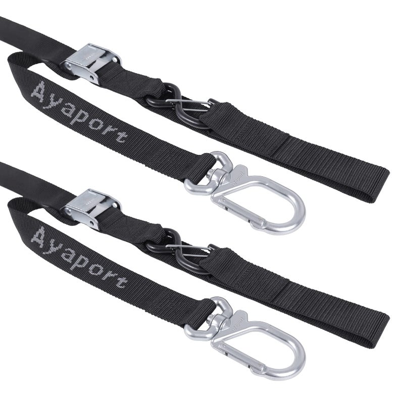 أحزمة ربط دراجات نارية آيابورت 15 × 8 مع خطافات كارابيني دوارة وحزام مقود للدراجات النارية والدراجات المائية والسيارات والشاحنات والقوارب والحمولات السوداء