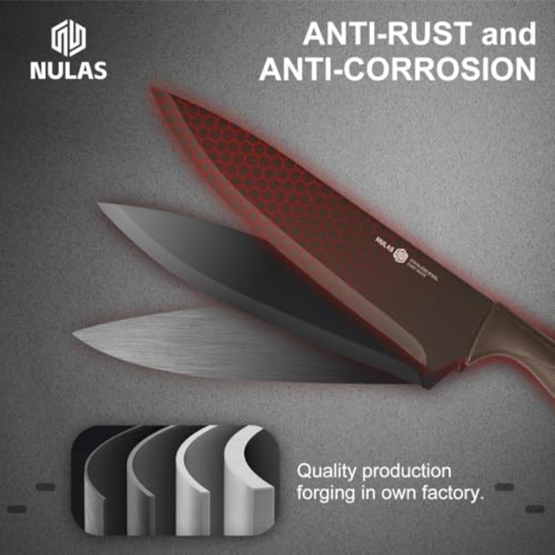 Knife Set 8-Piece Kitchen Knife Set with Universal Block - Anti-Rust Chef Knives Ergonomic Design Dishwasher Safe Black - Image 3