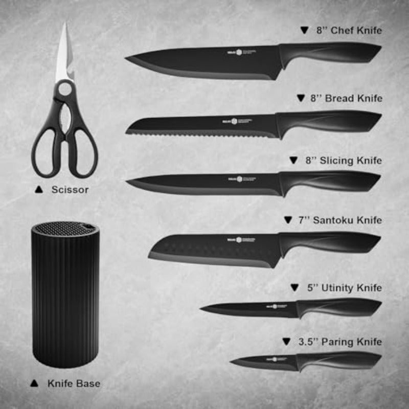 Knife Set 8-Piece Kitchen Knife Set with Universal Block - Anti-Rust Chef Knives Ergonomic Design Dishwasher Safe Black - Image 2