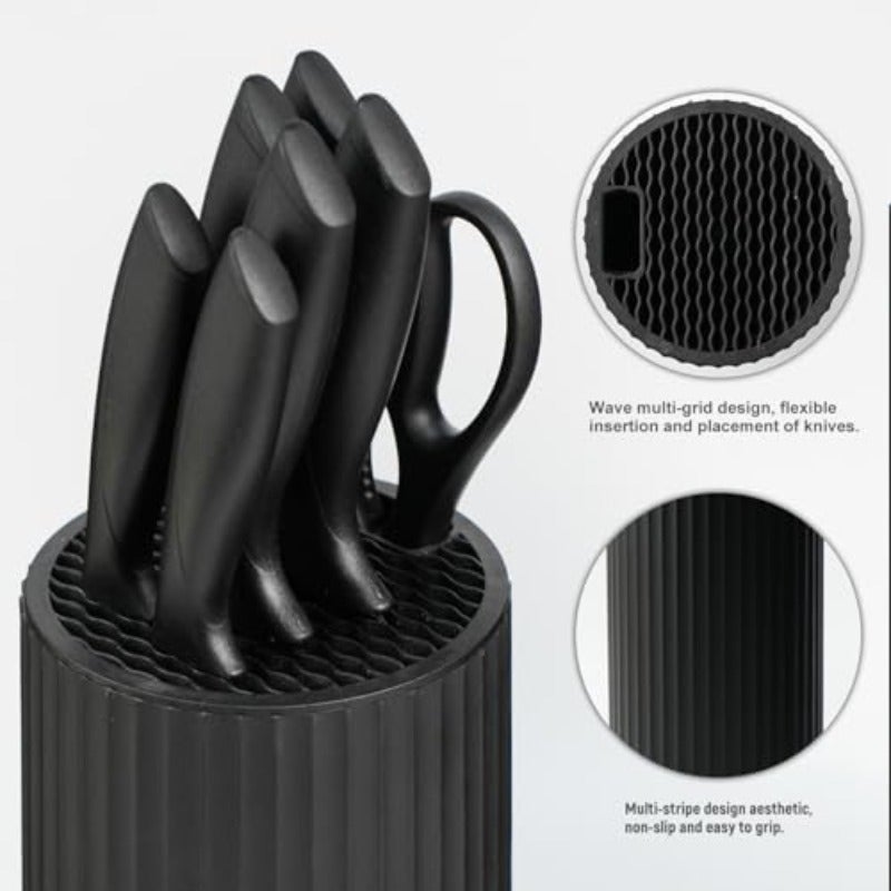 Knife Set 8-Piece Kitchen Knife Set with Universal Block - Anti-Rust Chef Knives Ergonomic Design Dishwasher Safe Black - Image 4