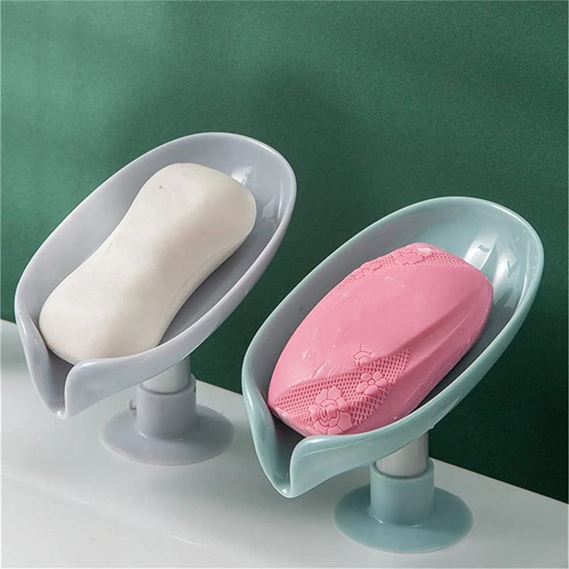MARMIX 6 Pack Soap Holder LeafShape Self Draining Soap Dish Holder Not Punched Easy Clean Bar Soap Holder with Suction Cup Soap Dish Suitable for Shower Bathroom Kitchen Sink Multicolor 6 - Image 1