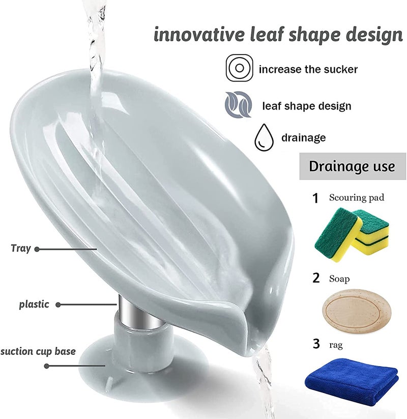 MARMIX 6 Pack Soap Holder LeafShape Self Draining Soap Dish Holder Not Punched Easy Clean Bar Soap Holder with Suction Cup Soap Dish Suitable for Shower Bathroom Kitchen Sink Multicolor 6 - Image 5