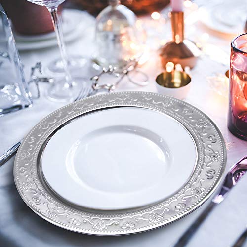 Brightalk 13-Inch Charger Plates, 6Pcs Dinner Plate Chargers Round Server Ware Compatible with Ceramic/china tableware, Silver - Image 4